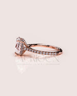 14K Solid Gold Oval Cut Halo and Pave Engagement Ring – Lab Diamond and Moissanite