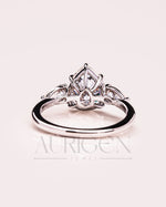 Brilliant Pear Cut Three-Stone Ring in 14k White Gold Moissanite and Lab Grown Diamond