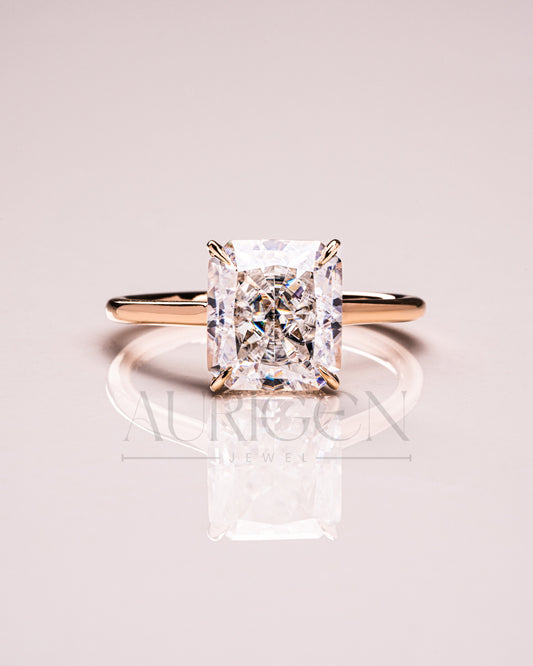 Ice Crushed Radiant Cut Moissanite and Lab Grown Ring – 14K Yellow Gold
