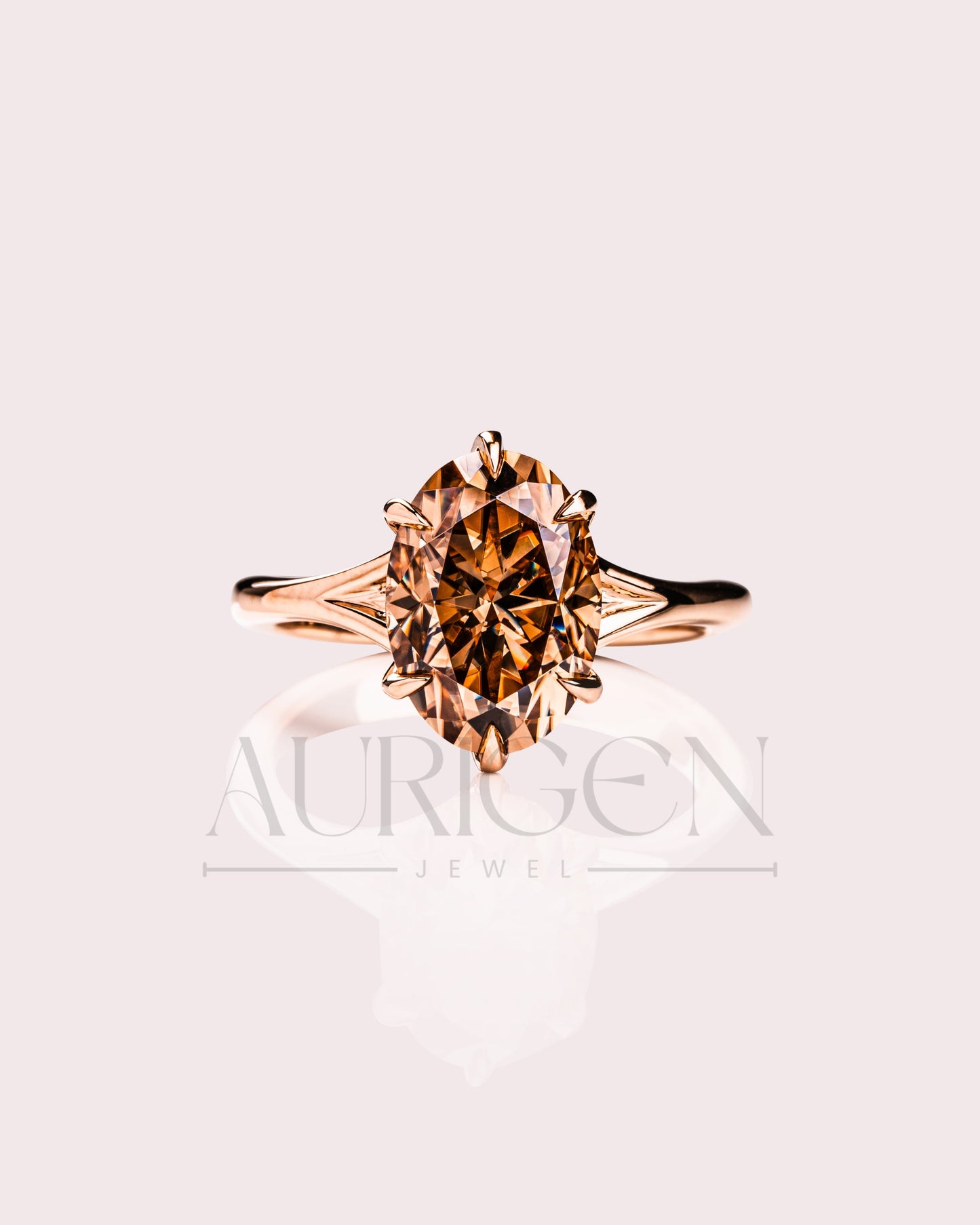 Luxurious Oval Cut Moissanite and Lab Grown Diamond Split Shank Ring