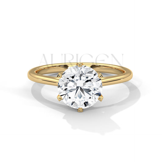 Elegant Round Brilliant Diamond Ring in 14K Solid Gold with Six Prong Setting