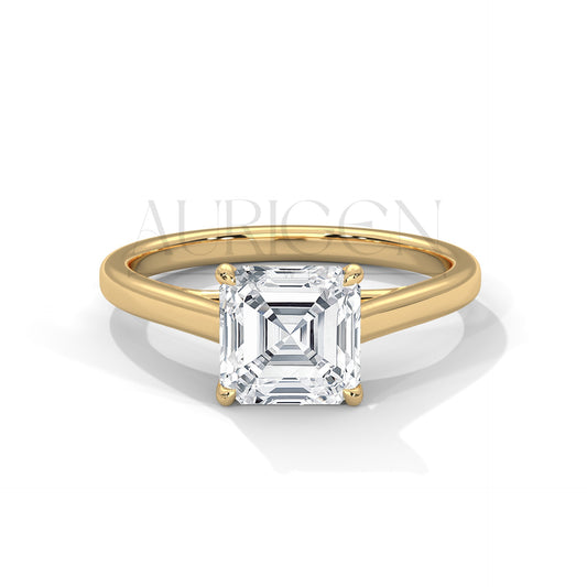 Asscher Cut Diamond Solitaire Ring in 14K Solid Gold Ring