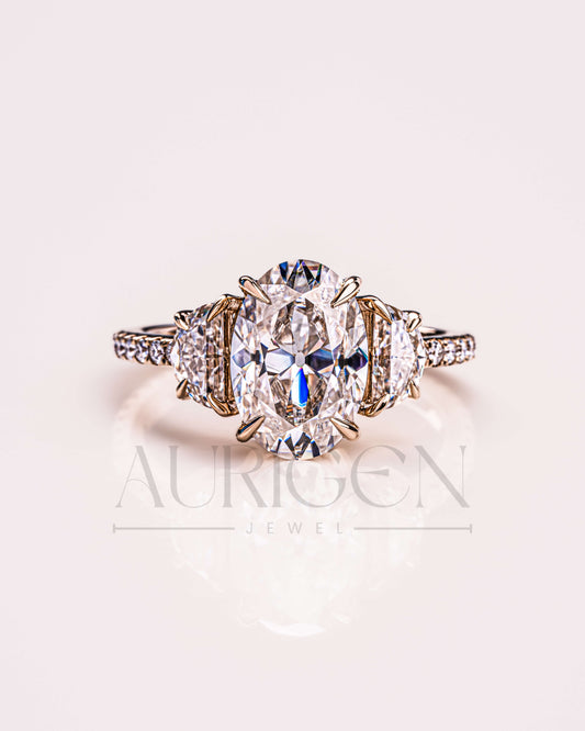 Best 14K Solid Gold Oval Cut Moissanite and Lab Grown Diamond Ring