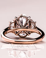 Elegant Oval  Cut Moissanite and Lab Grown Diamond Ring with Half-Moon Stones