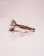 Elegant Oval  Cut Moissanite and Lab Grown Diamond Ring with Half-Moon Stones