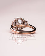 Elegant Oval  Cut Moissanite and Lab Grown Diamond Ring with Half-Moon Stones