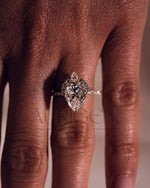 Pear Cut Cluster Moissanite & Leb Grown Ring with Pave Diamond in 14k Solid Gold