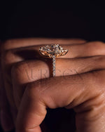 Pear Cut Cluster Moissanite & Leb Grown Ring with Pave Diamond in 14k Solid Gold