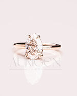 4-Prong Pear Moissanite Engagement Ring Hidden Halo 18K Rose Gold Wedding Ring