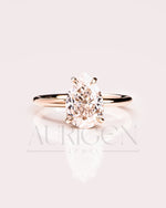 4-Prong Pear Moissanite Engagement Ring Hidden Halo 18K Rose Gold Wedding Ring