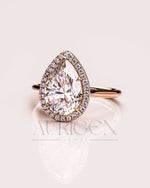 Ice Crushed Pear Cut Moissanite and Lab Grown Halo Ring-14K Solid Gold