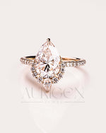 Pear Cut Cluster Moissanite & Leb Grown Ring with Pave Diamond in 14k Solid Gold