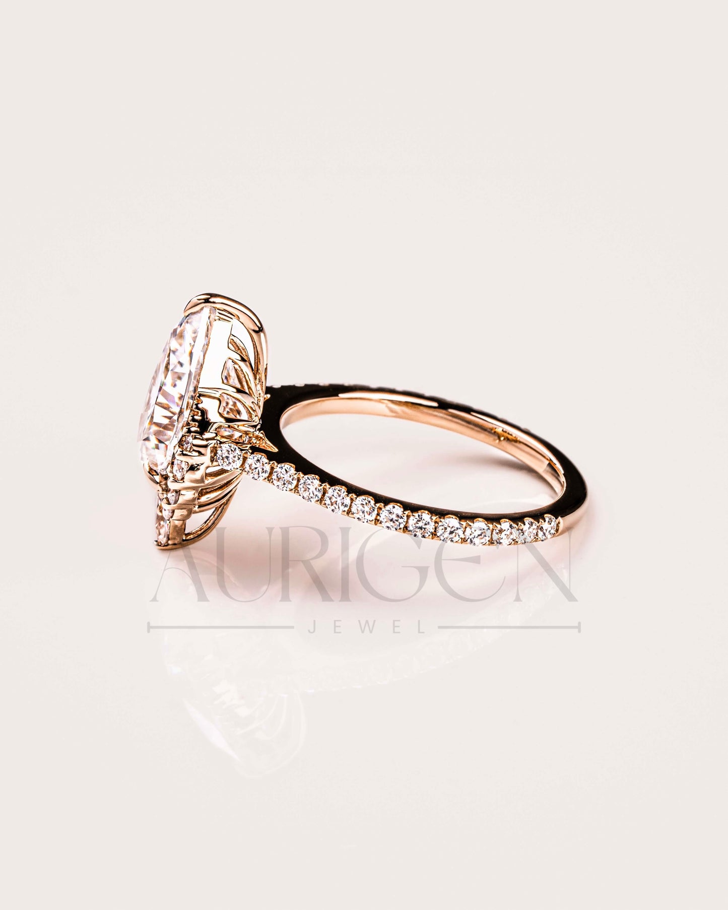 Pear Cut Cluster Moissanite & Leb Grown Ring with Pave Diamond in 14k Solid Gold
