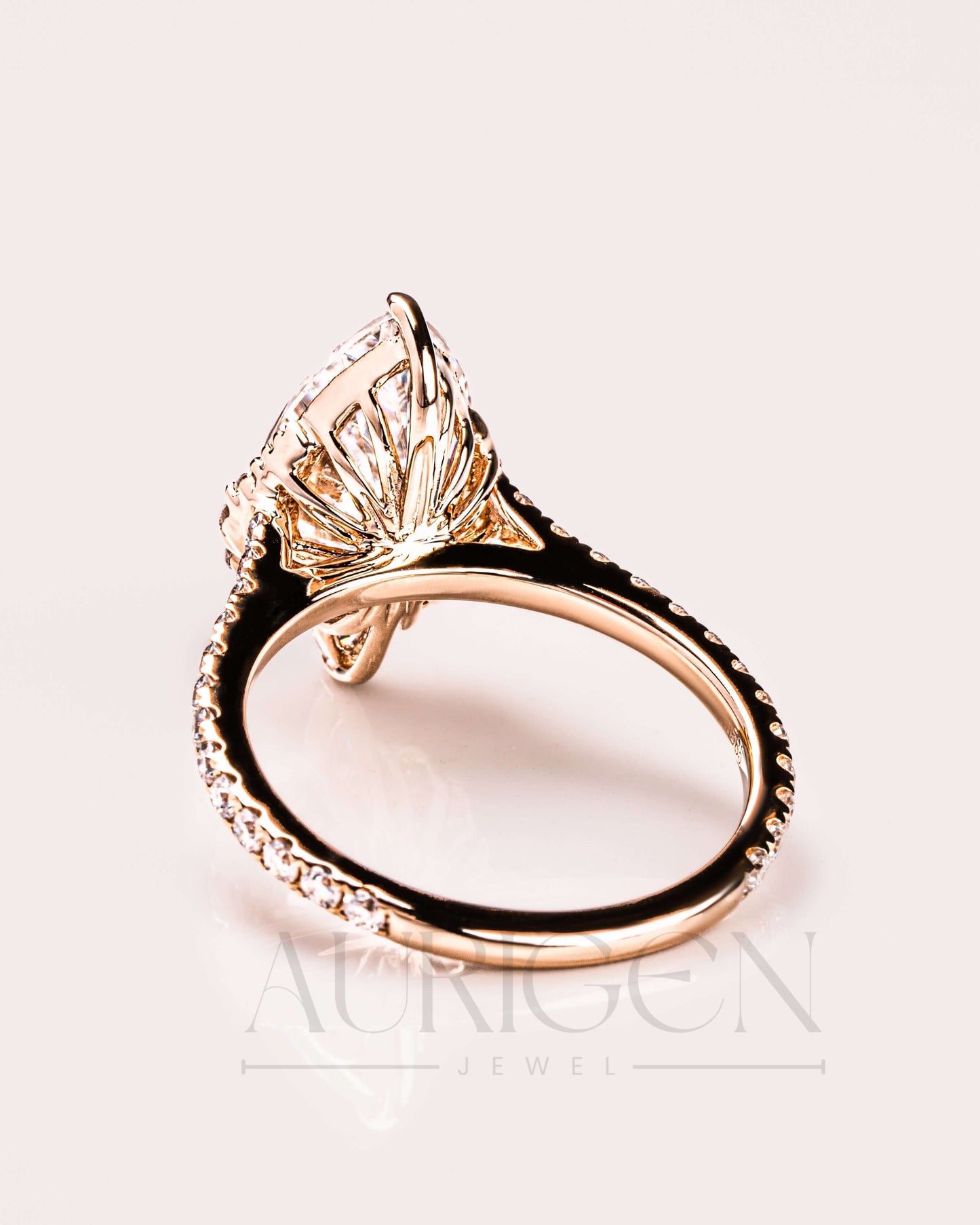 Pear Cut Cluster Moissanite & Leb Grown Ring with Pave Diamond in 14k Solid Gold
