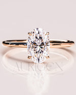 Classic Oval Cut Moissanite Ring Hidden Halo Setting with 14K Solid Gold Engagement Ring