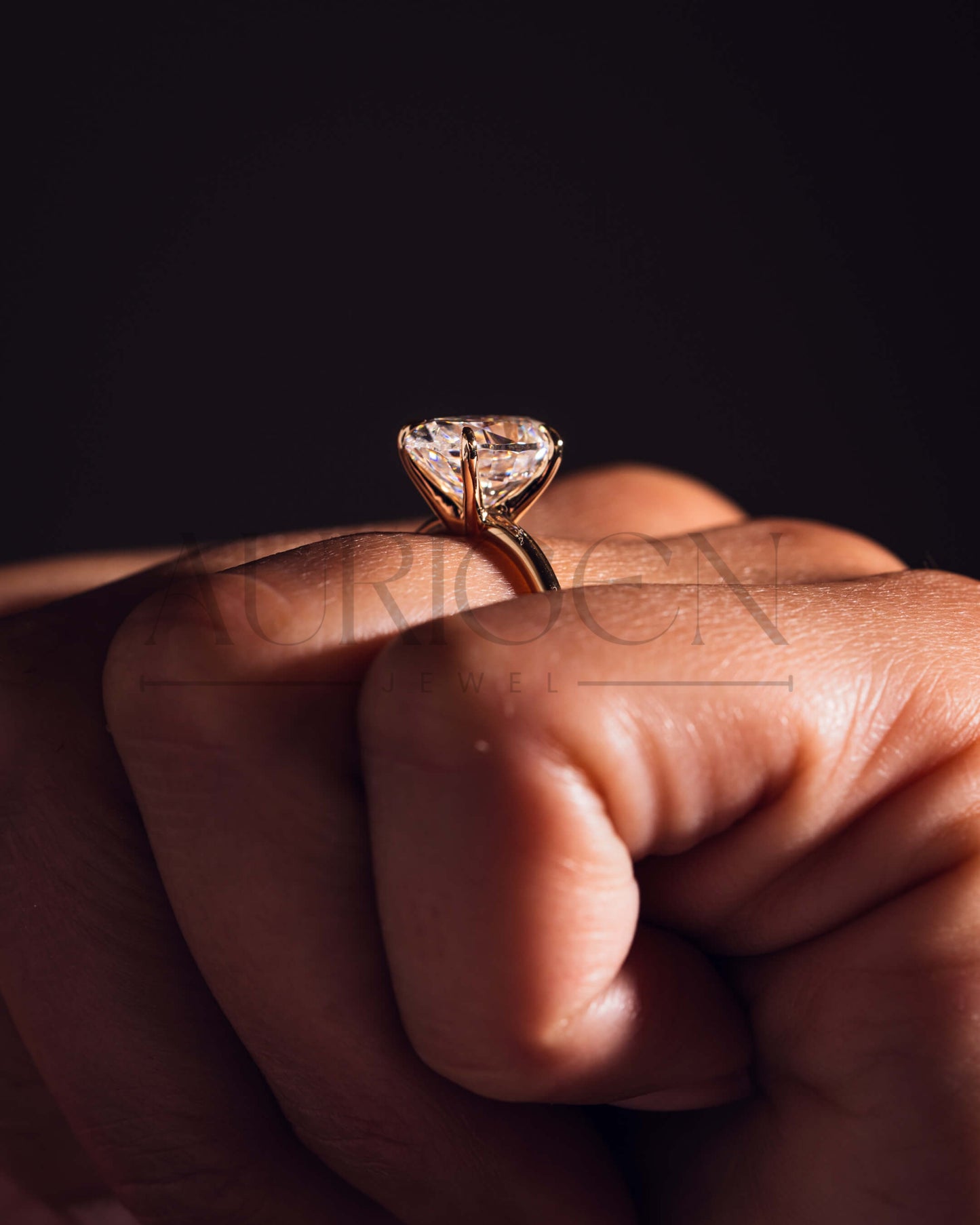 Minimalist Oval Brilliant Cut Moissanite and Leb Grown Diamond 14K Solid Gold Ring