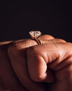 Minimalist Oval Brilliant Cut Moissanite and Leb Grown Diamond 14K Solid Gold Ring