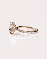 Oval Moissanite & Leb Diamond Ring Sparkling Full Pave Band & Hidden Halo Diamond Ring