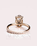 Oval Moissanite & Leb Diamond Ring Sparkling Full Pave Band & Hidden Halo Diamond Ring