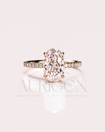 Oval Moissanite & Leb Diamond Ring Sparkling Full Pave Band & Hidden Halo Diamond Ring