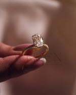 Oval Moissanite & Leb Diamond Ring Sparkling Full Pave Band & Hidden Halo Diamond Ring