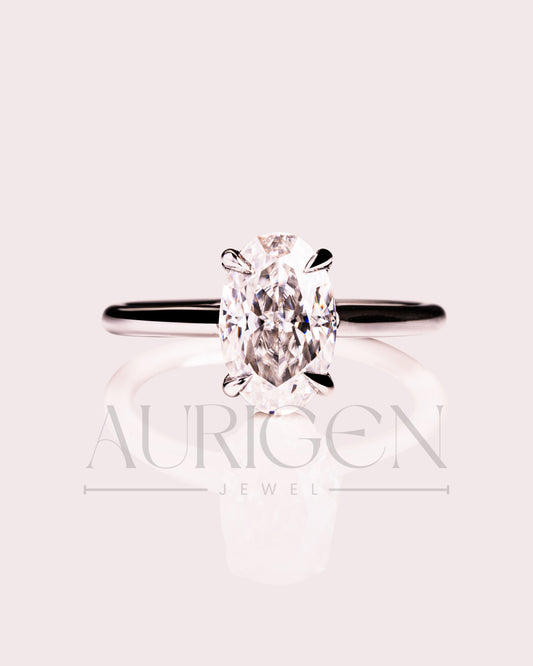 Stunning Oval Cut Crushed Ice Moissanite and Lab Grown Diamond Hidden Halo Ring in 14K Solid Gold