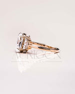 Unique Oval & Half Moon Three-Stone Ring in 14k Yellow Gold Engagement Ring