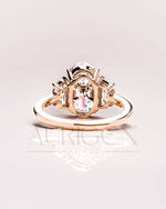 Unique Oval & Half Moon Three-Stone Ring in 14k Yellow Gold Engagement Ring