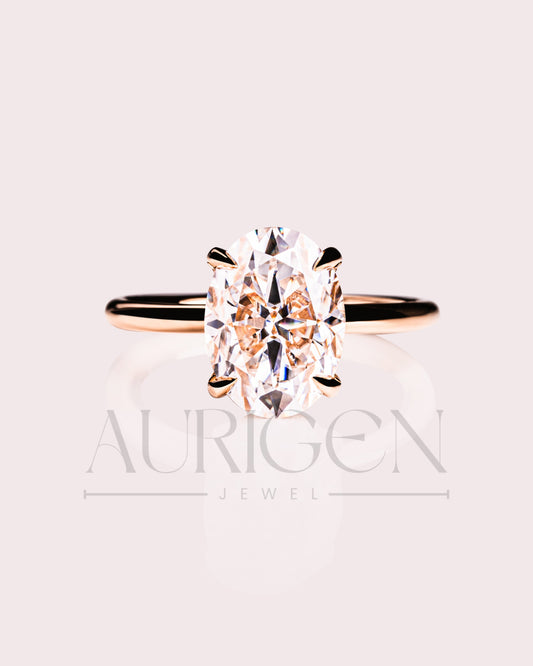 Oval Brilliant Cut Lab Grown and Moissanite Diamond Ring with 4-Prong Setting