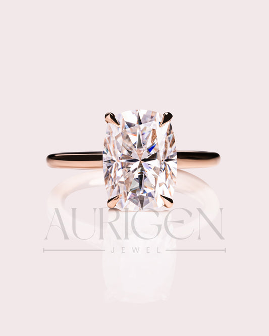 Cushion Cut Moissanite and Lab Grown Diamond Ring- Solitaire Ring in Solid Gold