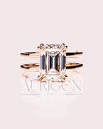 Statement Emerald Cut Lab Grown & Moissanite Diamond Ring on Dual Band Setting