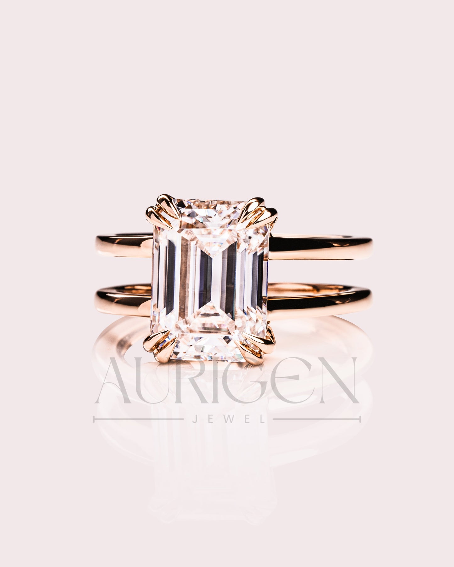 Statement Emerald Cut Lab Grown & Moissanite Diamond Ring on Dual Band Setting