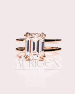 Statement Emerald Cut Lab Grown & Moissanite Diamond Ring on Dual Band Setting