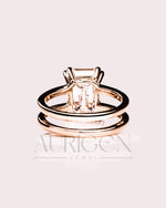 Statement Emerald Cut Lab Grown & Moissanite Diamond Ring on Dual Band Setting