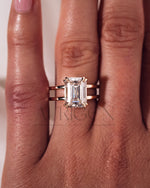 Statement Emerald Cut Lab Grown & Moissanite Diamond Ring on Dual Band Setting
