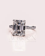 14k White Gold Emerald Cut Moissanite and Leb Engagement Ring Hidden With pave Diamond Ring