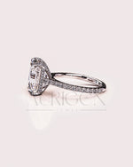 14k White Gold Emerald Cut Moissanite and Leb Engagement Ring Hidden With pave Diamond Ring