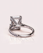 14k White Gold Emerald Cut Moissanite and Leb Engagement Ring Hidden With pave Diamond Ring