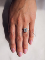 14k White Gold Emerald Cut Moissanite and Leb Engagement Ring Hidden With pave Diamond Ring