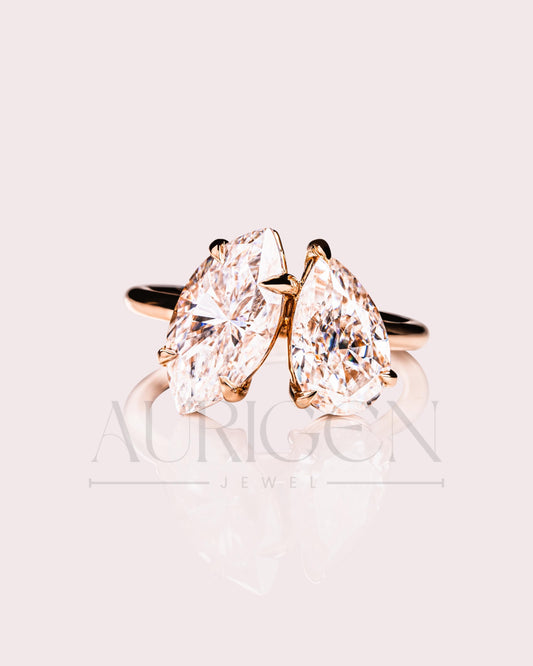 Marquise & Crushed Ice Pear Toi Et Moi Engagement Ring Two-Stone Ring 14K Solid Gold Ring