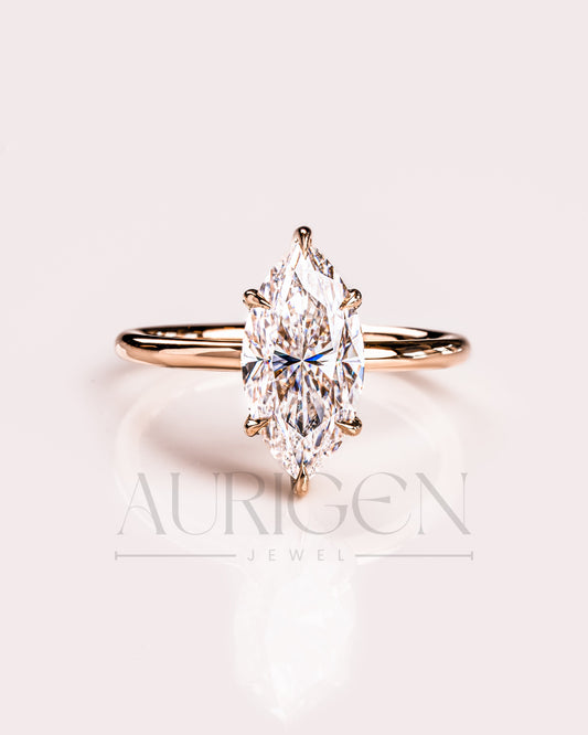 Modern Marquise Cut Engagement Ring- Lab Grown and Moissanite Diamond
