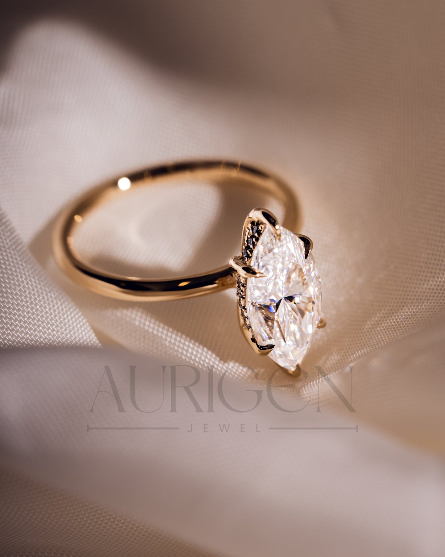 Modern Marquise Cut Engagement Ring- Lab Grown and Moissanite Diamond