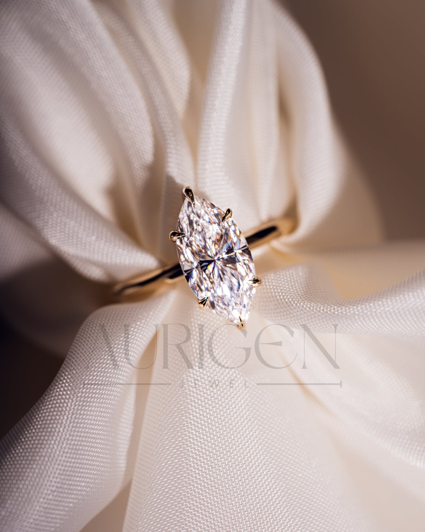 Modern Marquise Cut Engagement Ring- Lab Grown and Moissanite Diamond