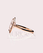 Elongated Hexagon Halo Moisanite and Leb Grown Diamond Engagement Ring 14K Rose Gold