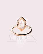 Elongated Hexagon Halo Moisanite and Leb Grown Diamond Engagement Ring 14K Rose Gold