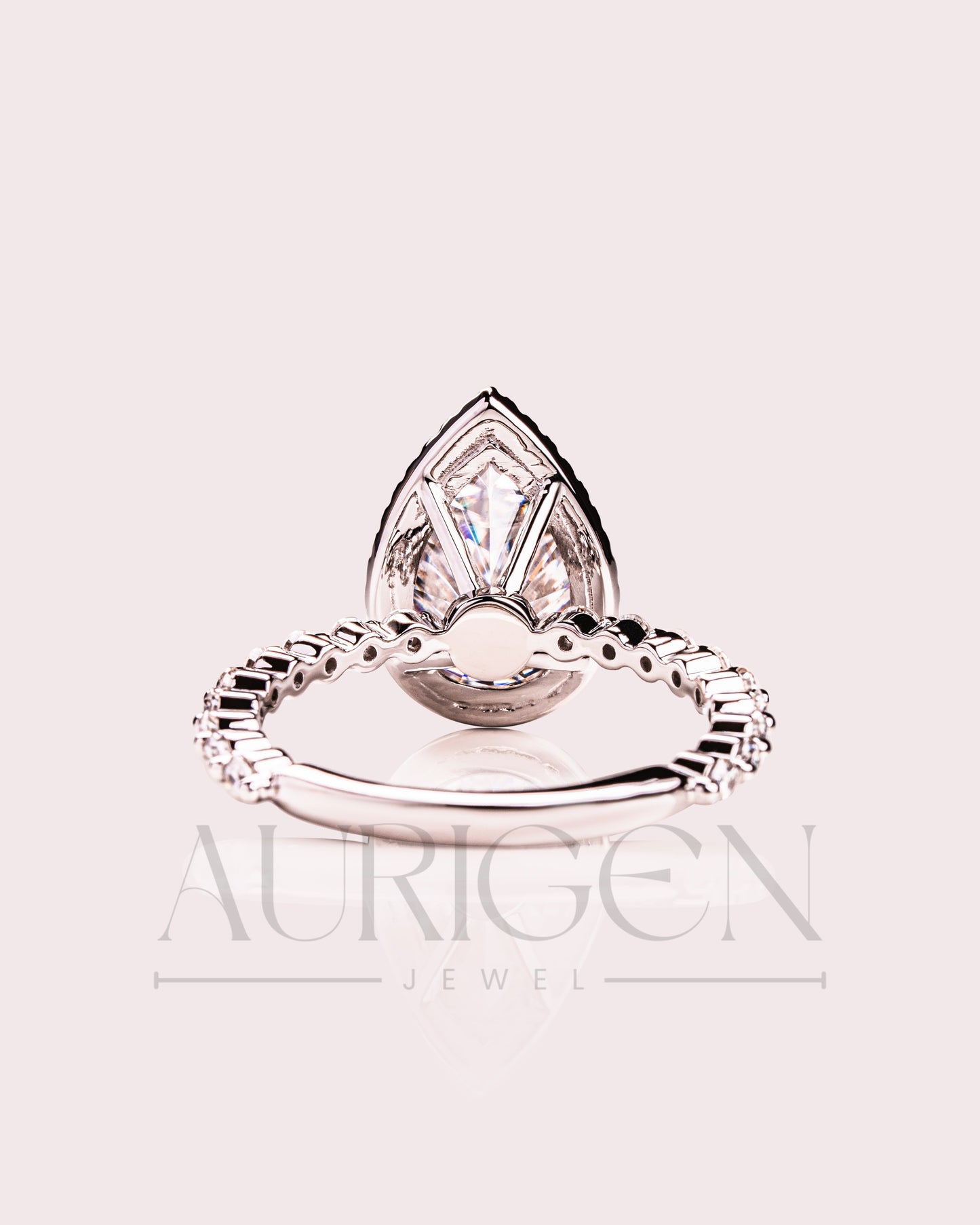 Brilliant Pear Cut Moissanite and Lab Grown Diamond Ring With Halo