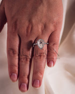 Brilliant Pear Cut Moissanite and Lab Grown Diamond Ring With Halo