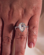 Brilliant Pear Cut Moissanite and Lab Grown Diamond Ring With Halo