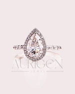 Brilliant Pear Cut Moissanite and Lab Grown Diamond Ring With Halo