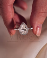 Brilliant Pear Cut Moissanite and Lab Grown Diamond Ring With Halo